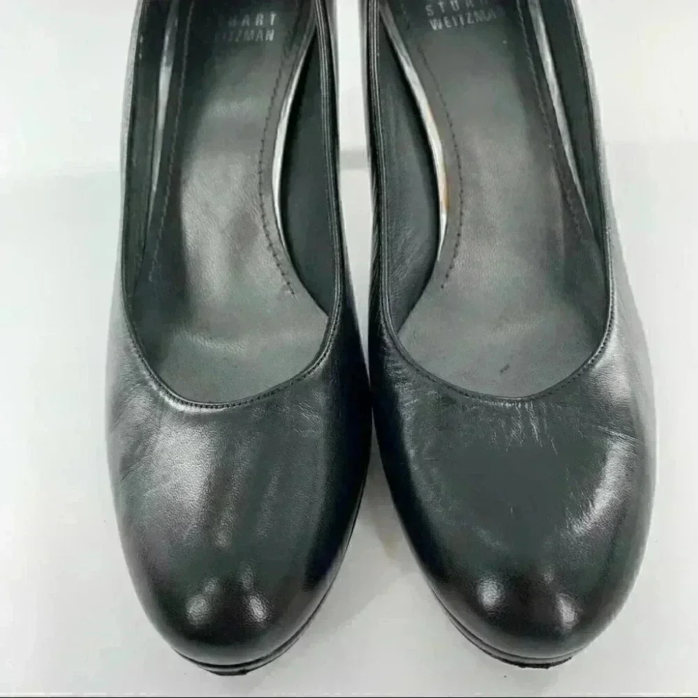 Stuart Weitzman womens heels size 8 black leather platforms